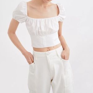 White Poplin Puff Sleeve Top